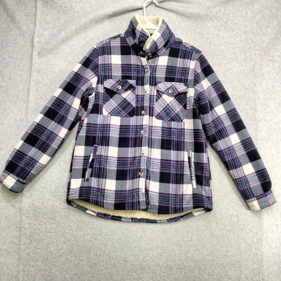 Soho Threads Button Down Jacket Womens Size S Purple White Plaid Sherpa Lined - Picture 1 of 13